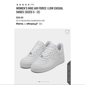 NIB NIKE AIR FORCE 1 SNEAKER IN WHITE, WOMENS 10
